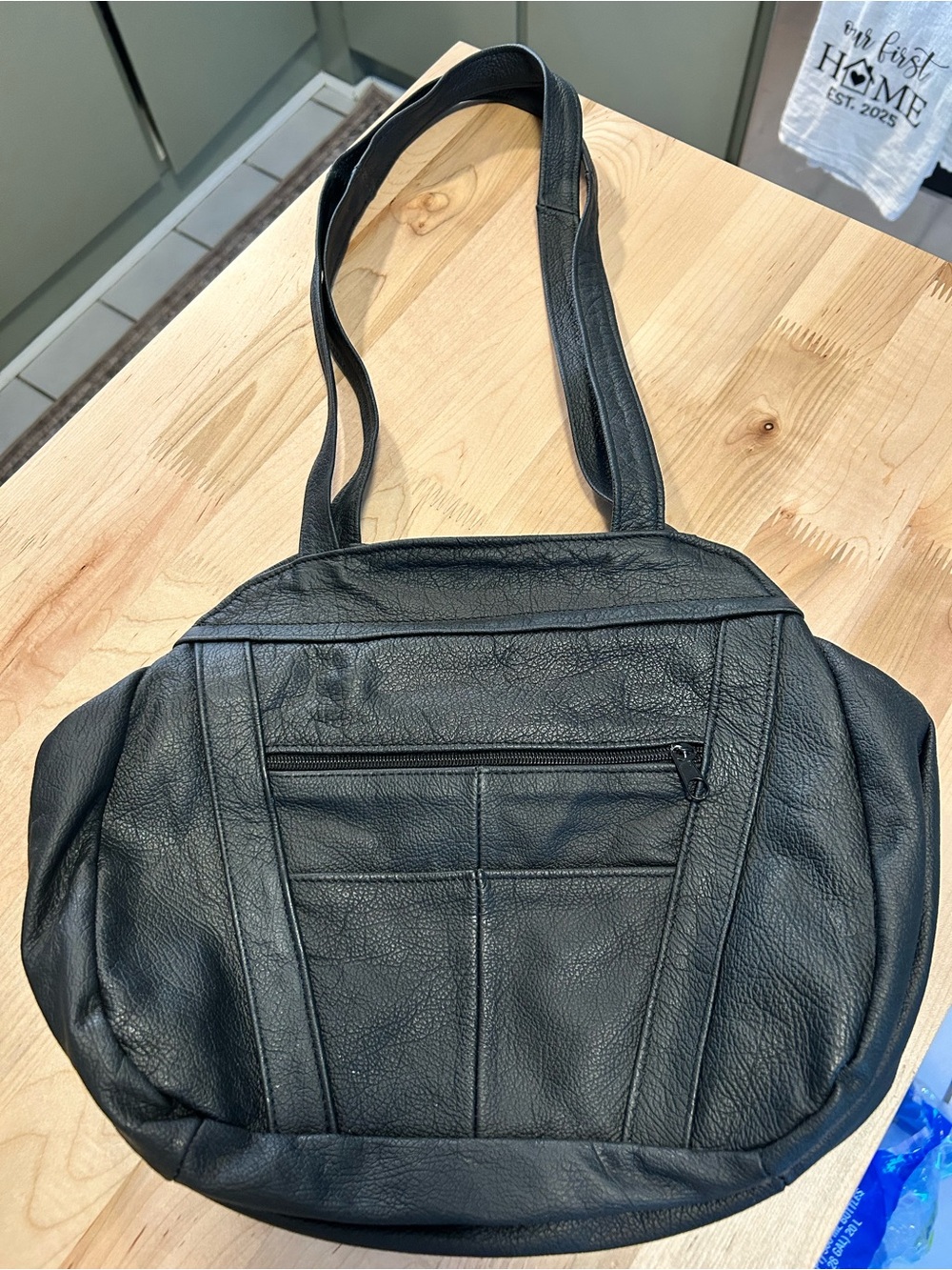 Vintage Black 100% Genuine Leather Shoulder Bag Purse Made in Mexico